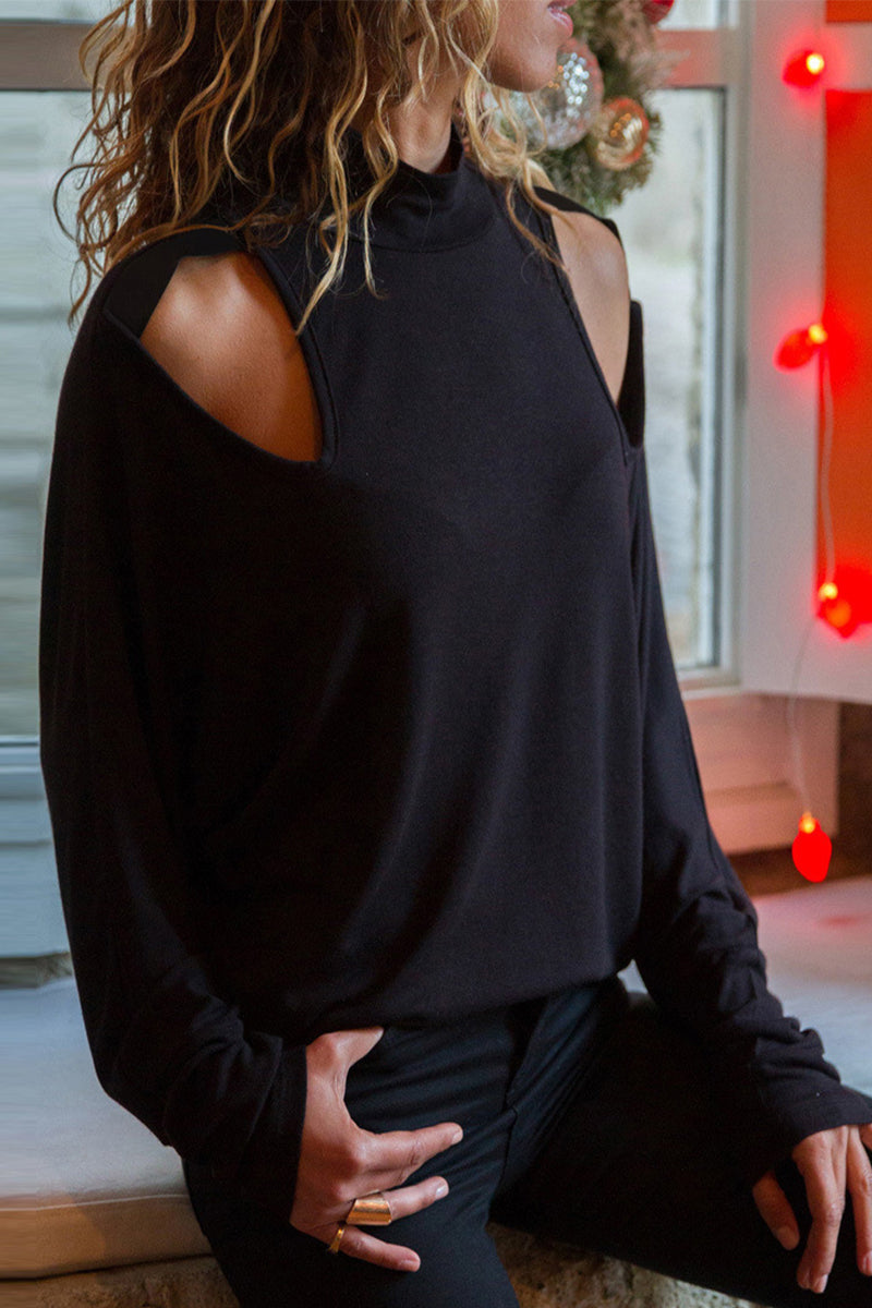 Casual Solid Hollowed Out Basic Half A Turtleneck Tops(3 Colors)