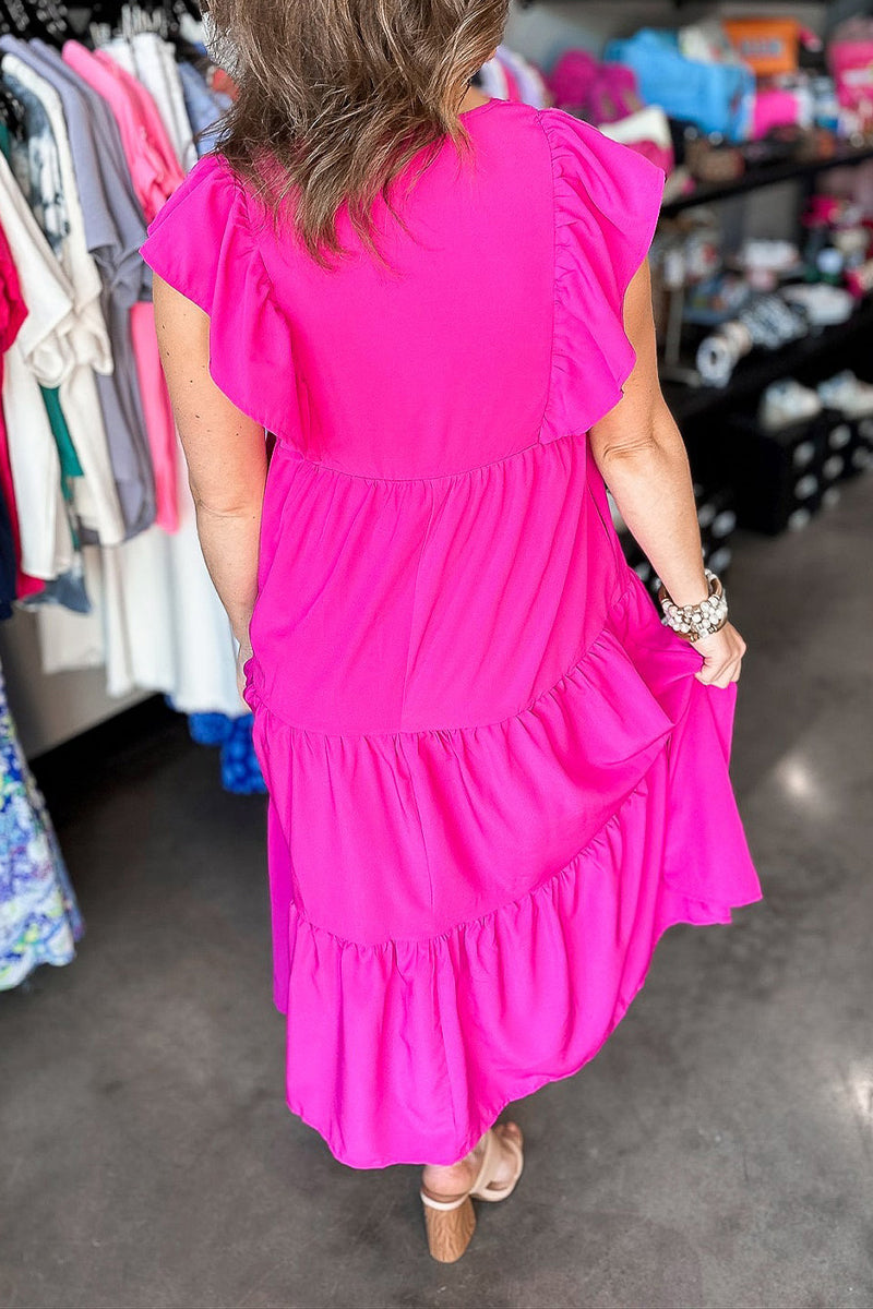 Casual Pocket Buttons V Neck A Line Dresses