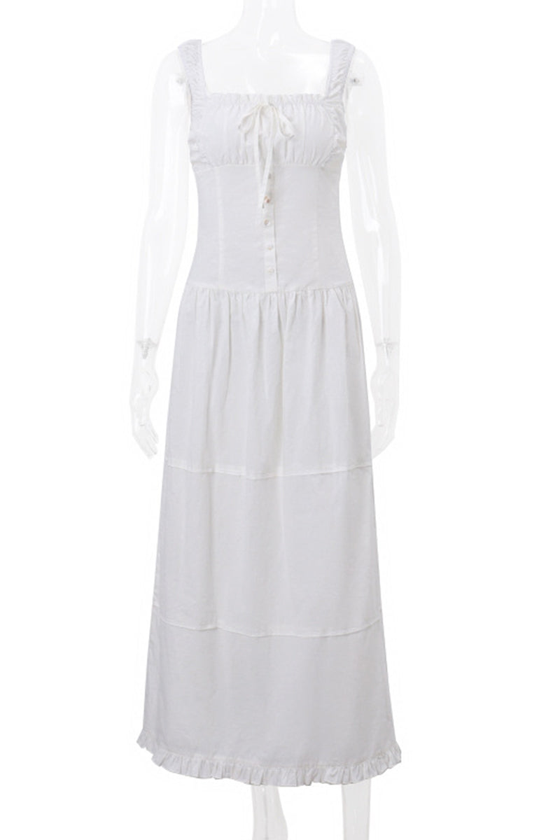 Casual Ruched Square Neck Long Dresses