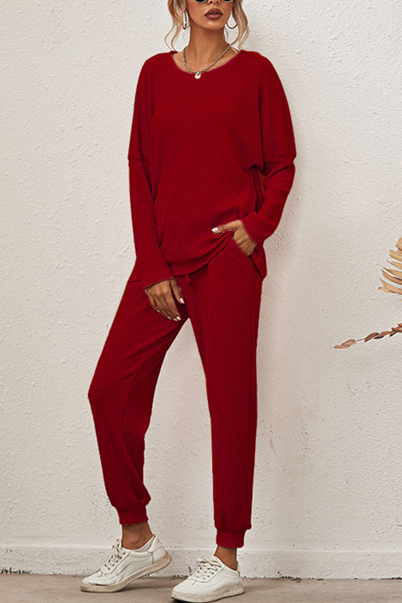 Fashion Casual Solid Patchwork O Neck Long Sleeve Two Pieces