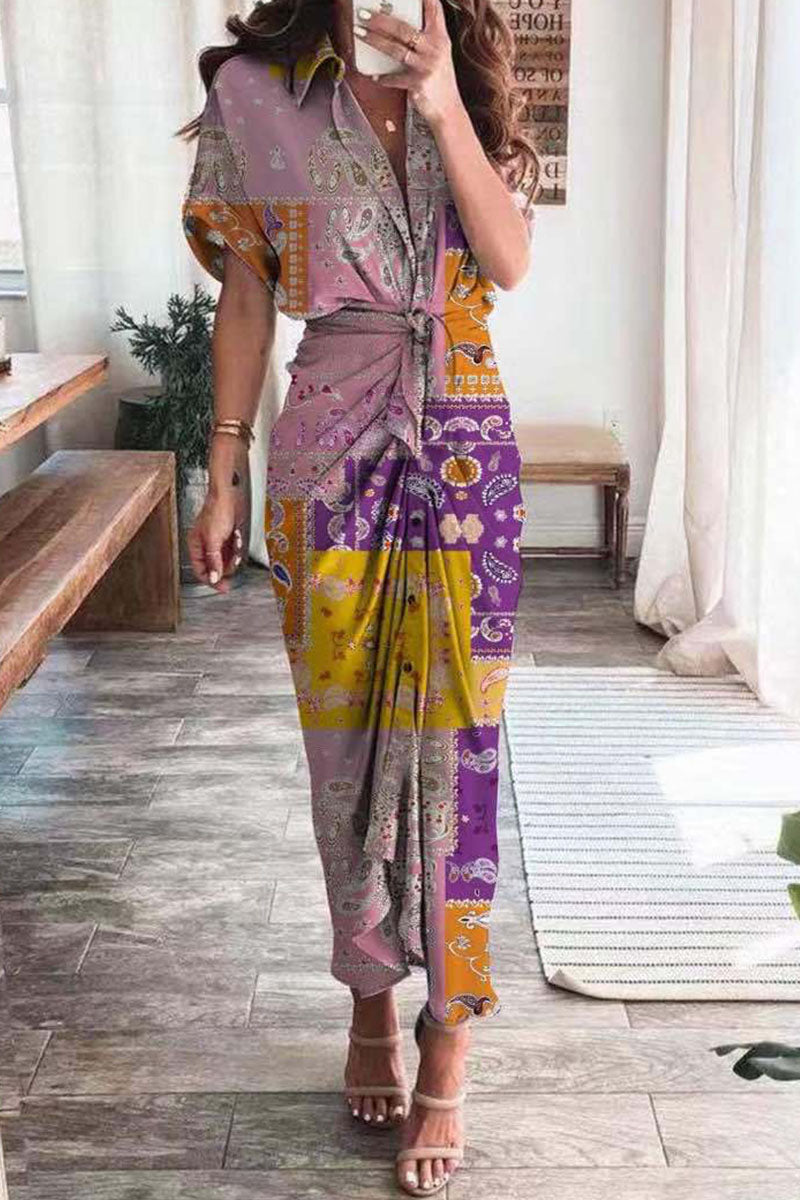 Fashion British Style Print Patchwork Turndown Collar A Line Dresses(9 Colors)