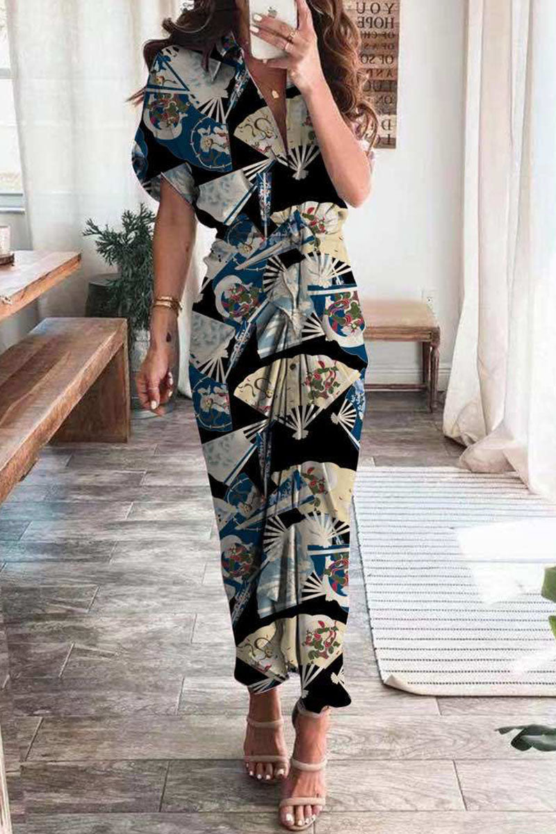 Fashion British Style Print Patchwork Turndown Collar A Line Dresses(9 Colors)