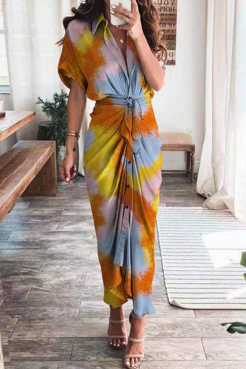 Fashion British Style Print Patchwork Turndown Collar A Line Dresses(9 Colors)