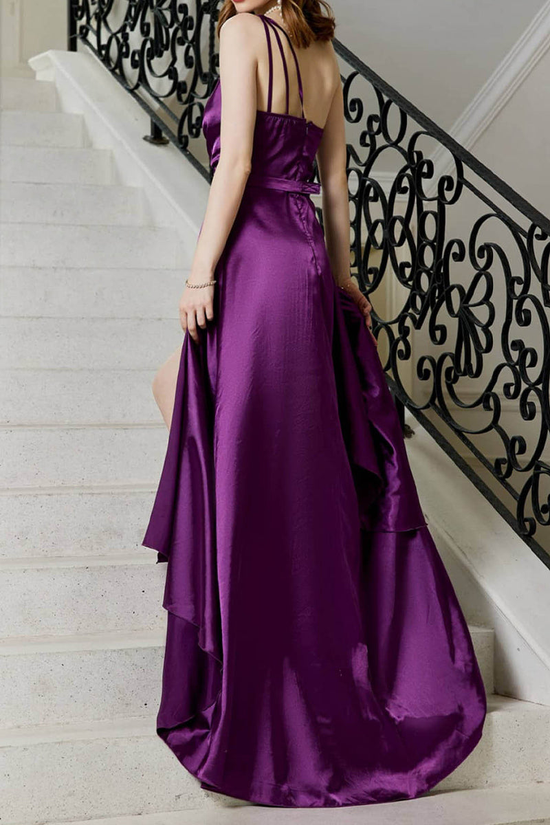 Elegant Solid Slit Oblique Collar Evening Dress Dresses(4 Colors)
