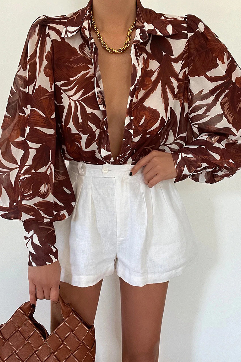 Elegant Floral Patchwork Turndown Collar Blouses(15 Colors)