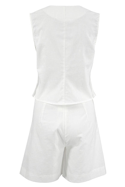 Casual Solid Pocket V Neck Sleeveless Two Pieces(6 Colors)