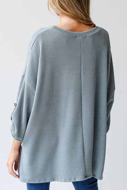Casual Solid Pocket O Neck Tops