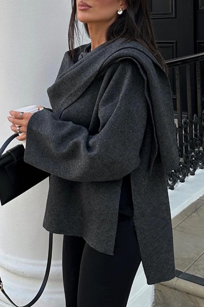 Casual Simplicity Solid Asymmetrical Scarf Collar Outerwear