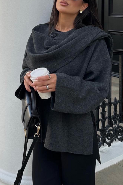 Casual Simplicity Solid Asymmetrical Scarf Collar Outerwear