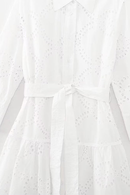 Elegant Solid Embroidered Buttons Shirt Collar A Line Dresses