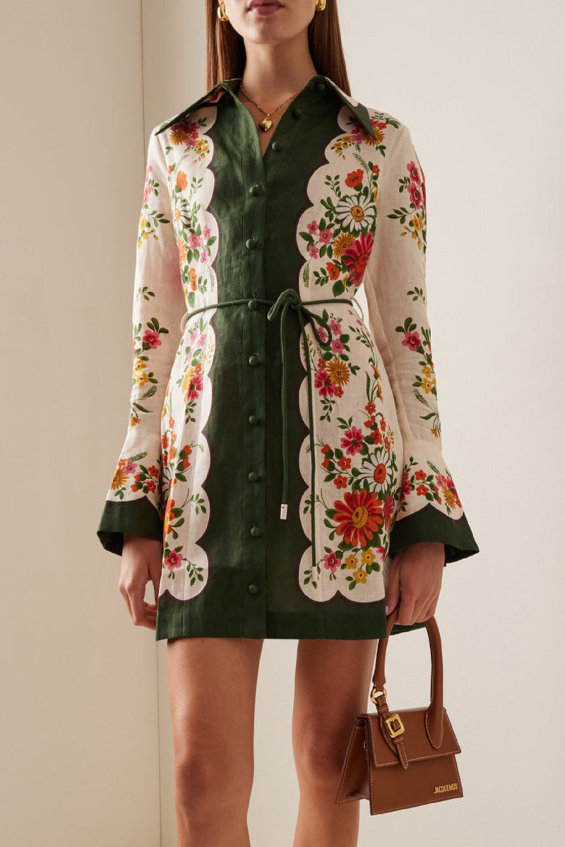 Vintage Elegant Floral Frenulum Turndown Collar Printed Dress Dresses