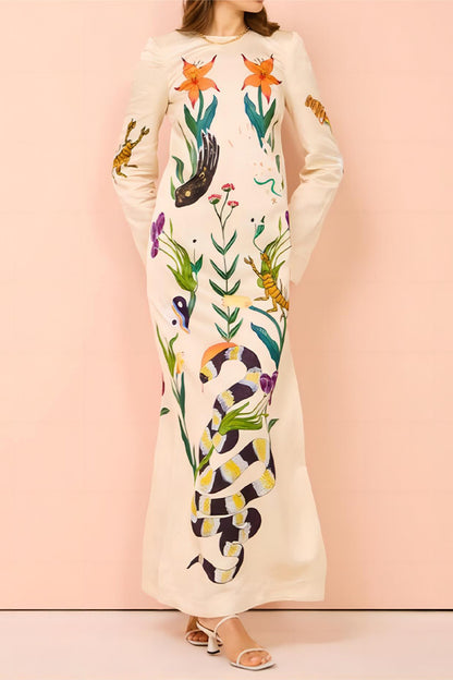 Casual Bohemian Floral Printing O Neck Printed Dress Dresses