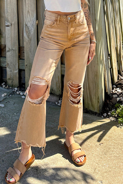 Casual Solid Ripped Make Old High Waist Denim Jeans
