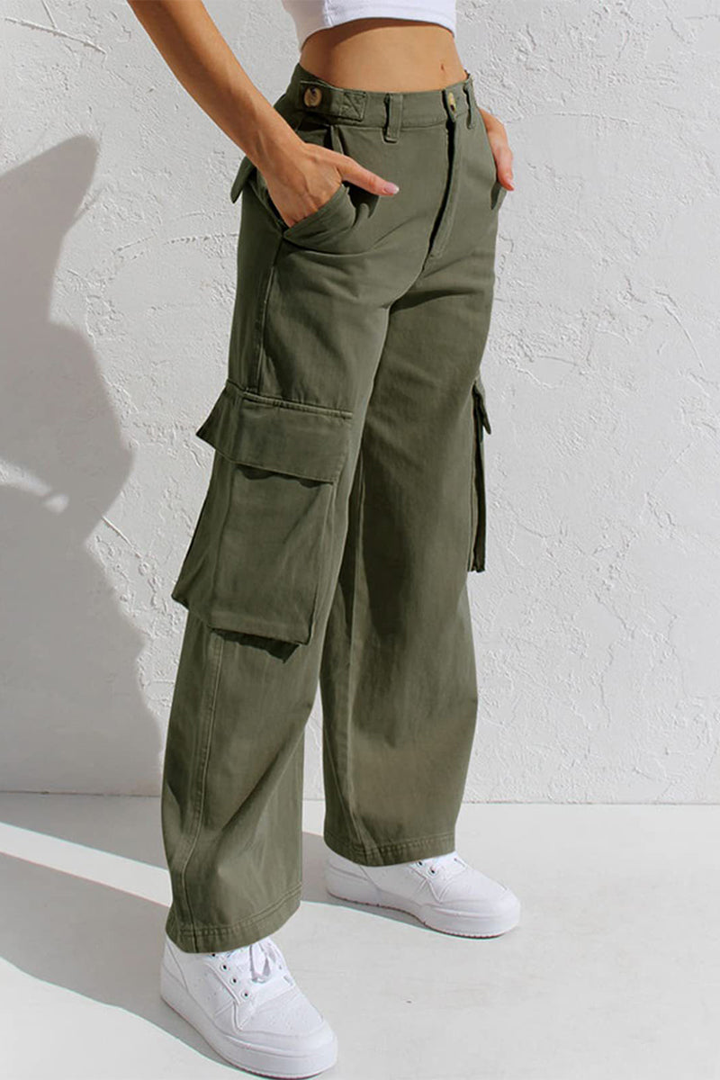 Casual Simplicity Solid Pocket Loose Low Waist Straight Solid Color Bottoms
