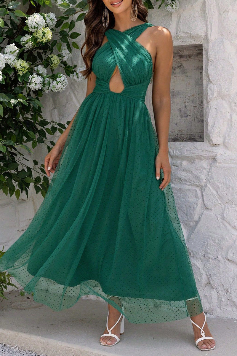 Sexy Formal Solid Hollowed Out Backless Halter Evening Dress Dresses