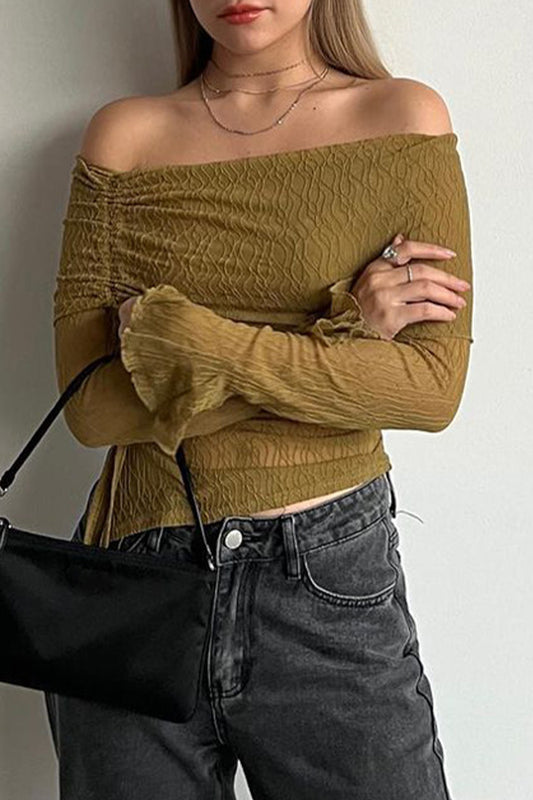 Sexy Solid Draw String Off the Shoulder Tops