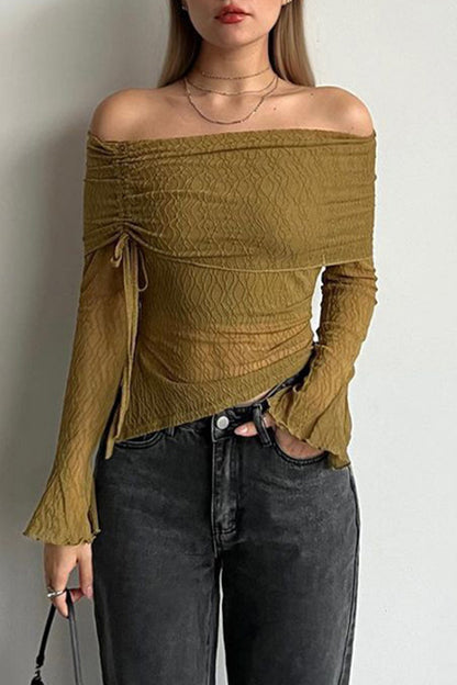 Sexy Solid Draw String Off the Shoulder Tops