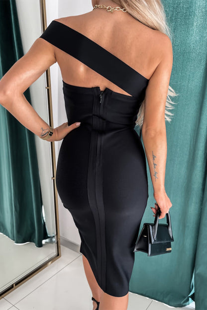 Sexy Solid Slit Oblique Collar Wrapped Skirt Dresses