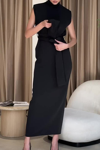 Celebrities Elegant Solid Backless Slit Half A Turtleneck One Step Skirt Dresses