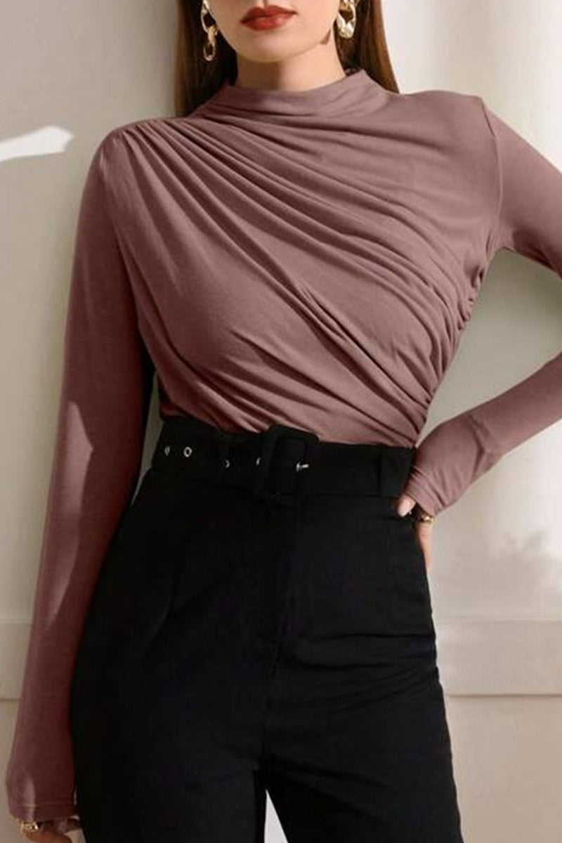 Casual Solid Fold Half A Turtleneck Tops