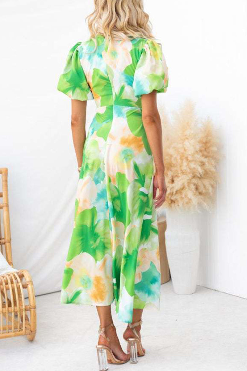 Sexy Vacation Gradual Change Print Hollowed Out V Neck A Line Dresses