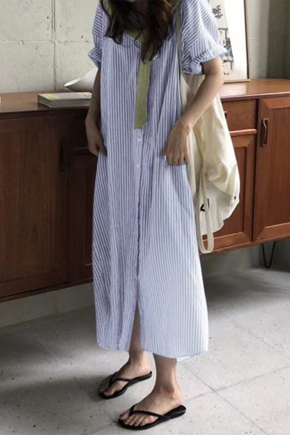 Casual Striped Pocket POLO collar Shirt Dress Dresses