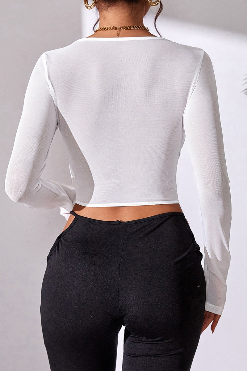 Sexy Casual Solid Patchwork See-through Square Collar Tops