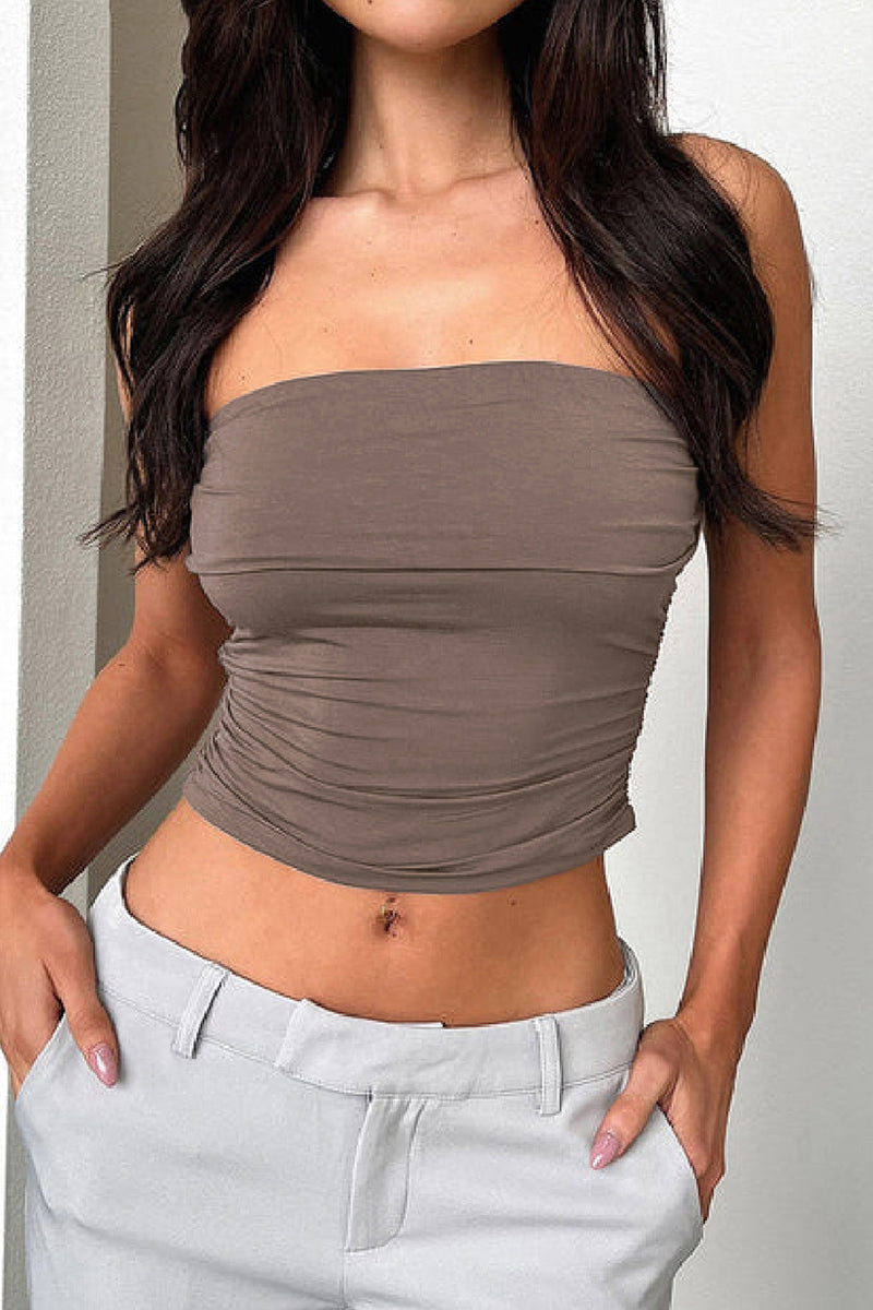 Sexy Solid Fold Strapless Tops