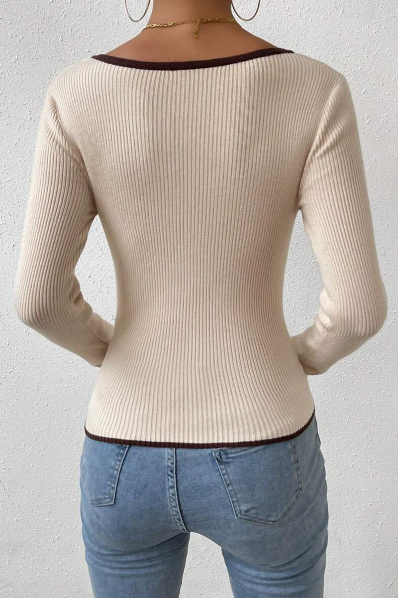 Casual Daily Solid Color Contrast V Neck Tops