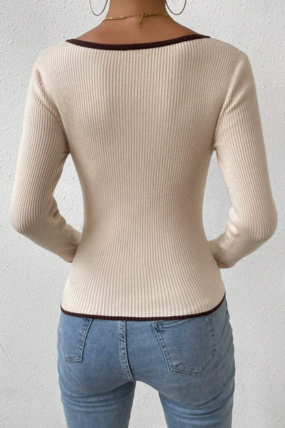 Casual Daily Solid Color Contrast V Neck Tops