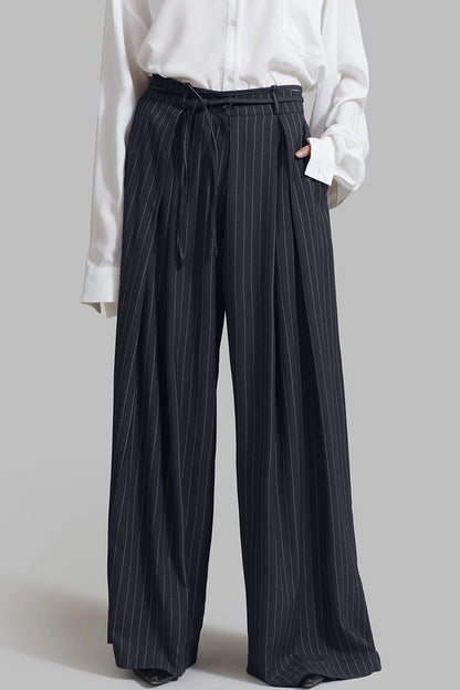 Casual Street Stripe Pocket Patchwork Strap Design Loose High Waist Wide Leg Full Print Bottoms