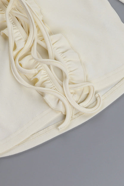 Casual Hollow Out Lace Up Stringy Selvedge V Neck Tops