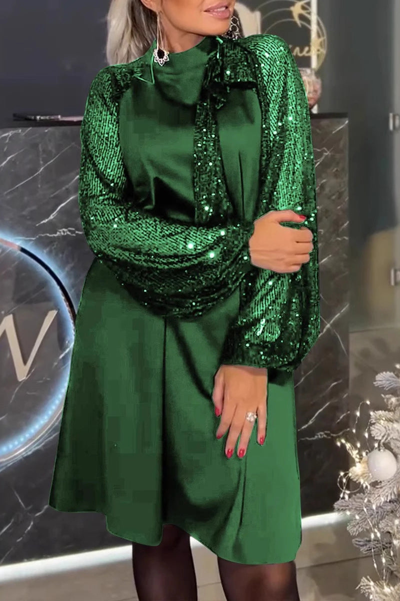 Elegant Sequins Sequined Half A Turtleneck A Line Dresses(5 Colors)