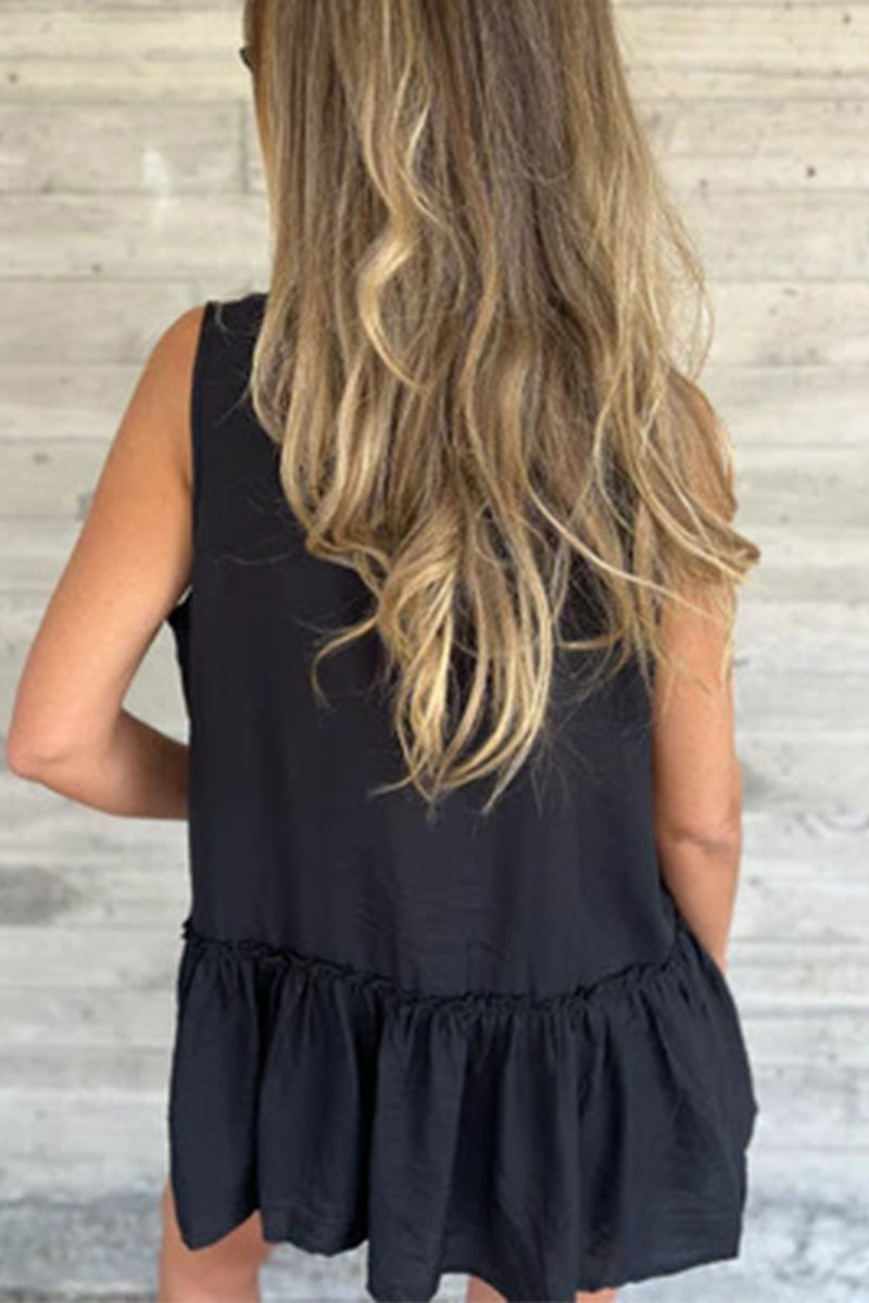 Casual Buttons Pleated Flounce Turndown Collar Tops(3 Colors)