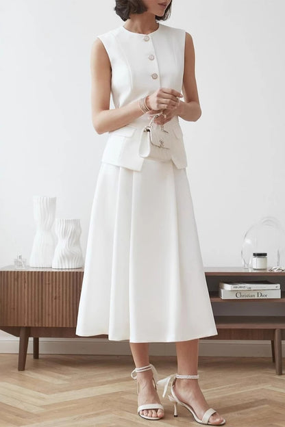 Celebrities Elegant Buttons O Neck Sleeveless Two Pieces
