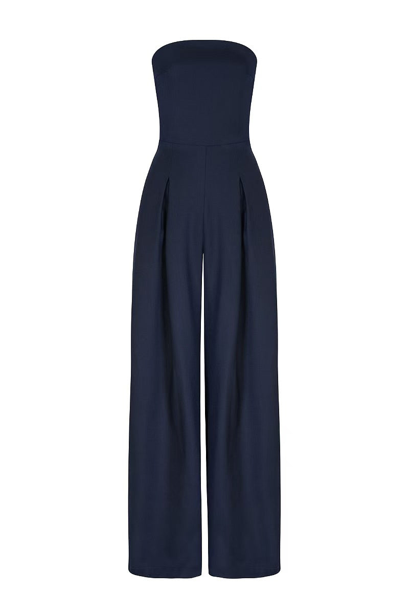 Casual Pocket Patchwork Backless Strapless Loose Jumpsuits(3 Colors)