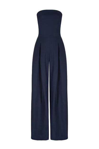 Casual Pocket Patchwork Backless Strapless Loose Jumpsuits(3 Colors)