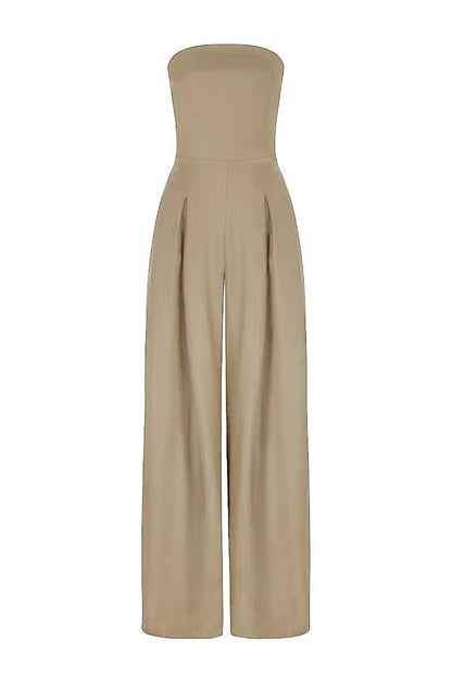 Casual Pocket Patchwork Backless Strapless Loose Jumpsuits(3 Colors)