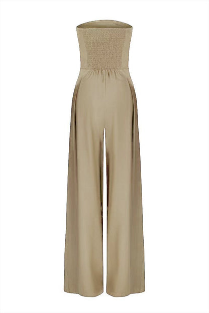 Casual Pocket Patchwork Backless Strapless Loose Jumpsuits(3 Colors)