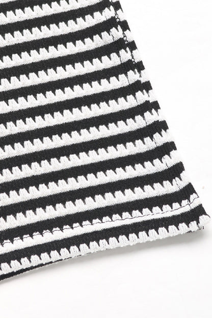 Casual Stripe Patchwork Slit Contrast Halter Sleeveless Two Pieces