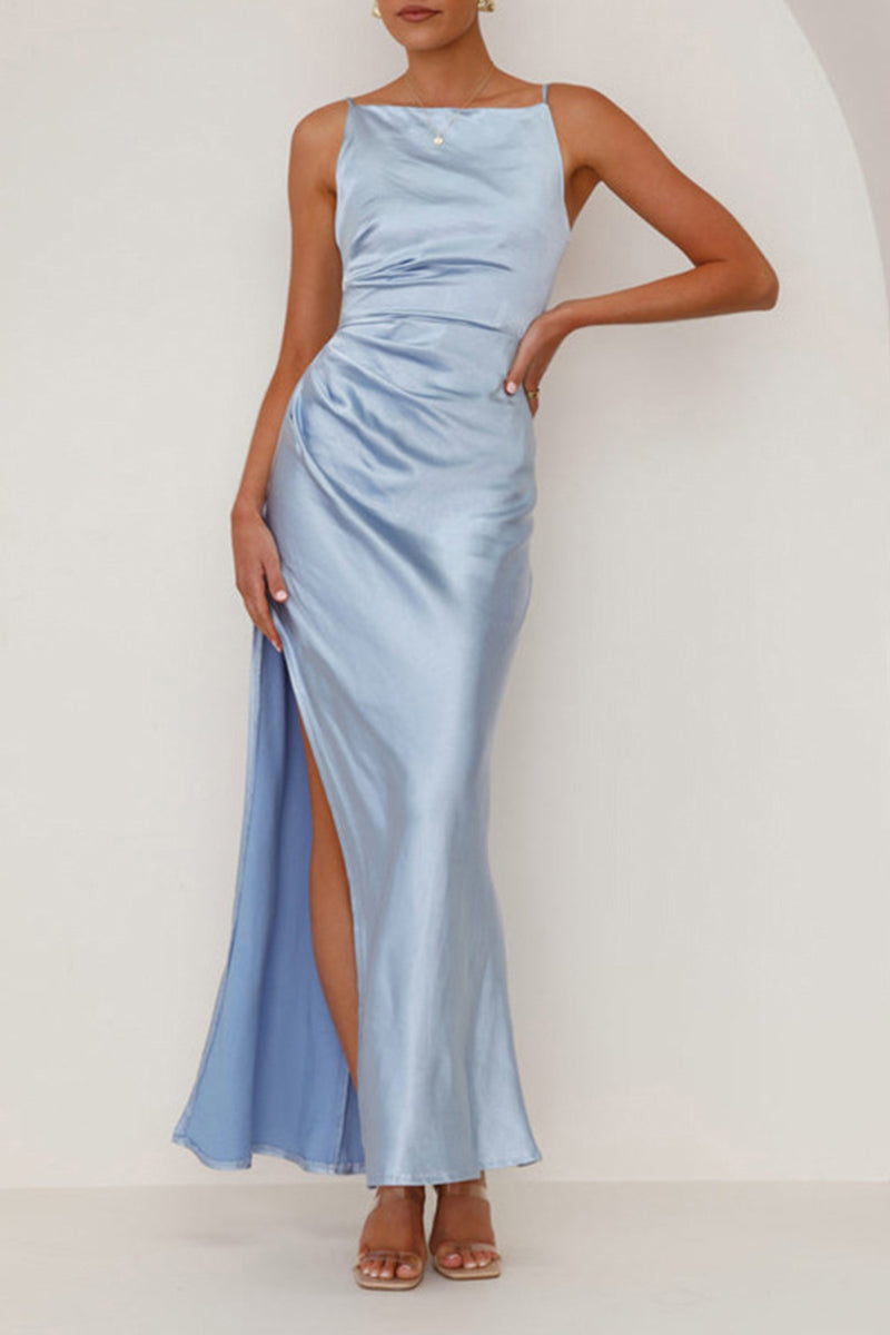 Elegant Backless Slit Ruched Long Dresses(4 Colors)