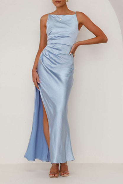 Elegant Backless Slit Ruched Long Dresses(4 Colors)