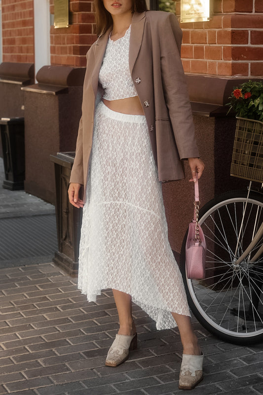 Sexy Draw String See-Through O Neck Long Sleeve Two Pieces