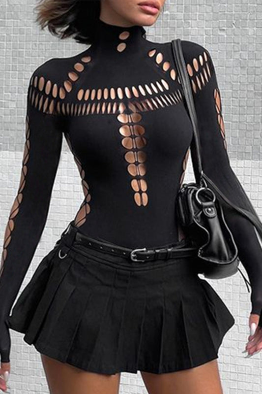 Sexy Hollow Out Turtleneck Skinny Bodysuits