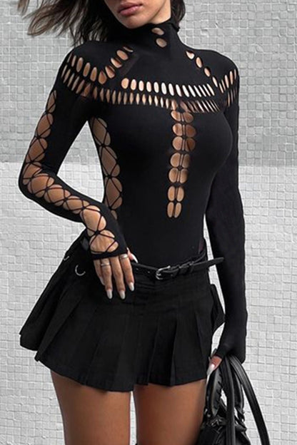 Sexy Hollow Out Turtleneck Skinny Bodysuits