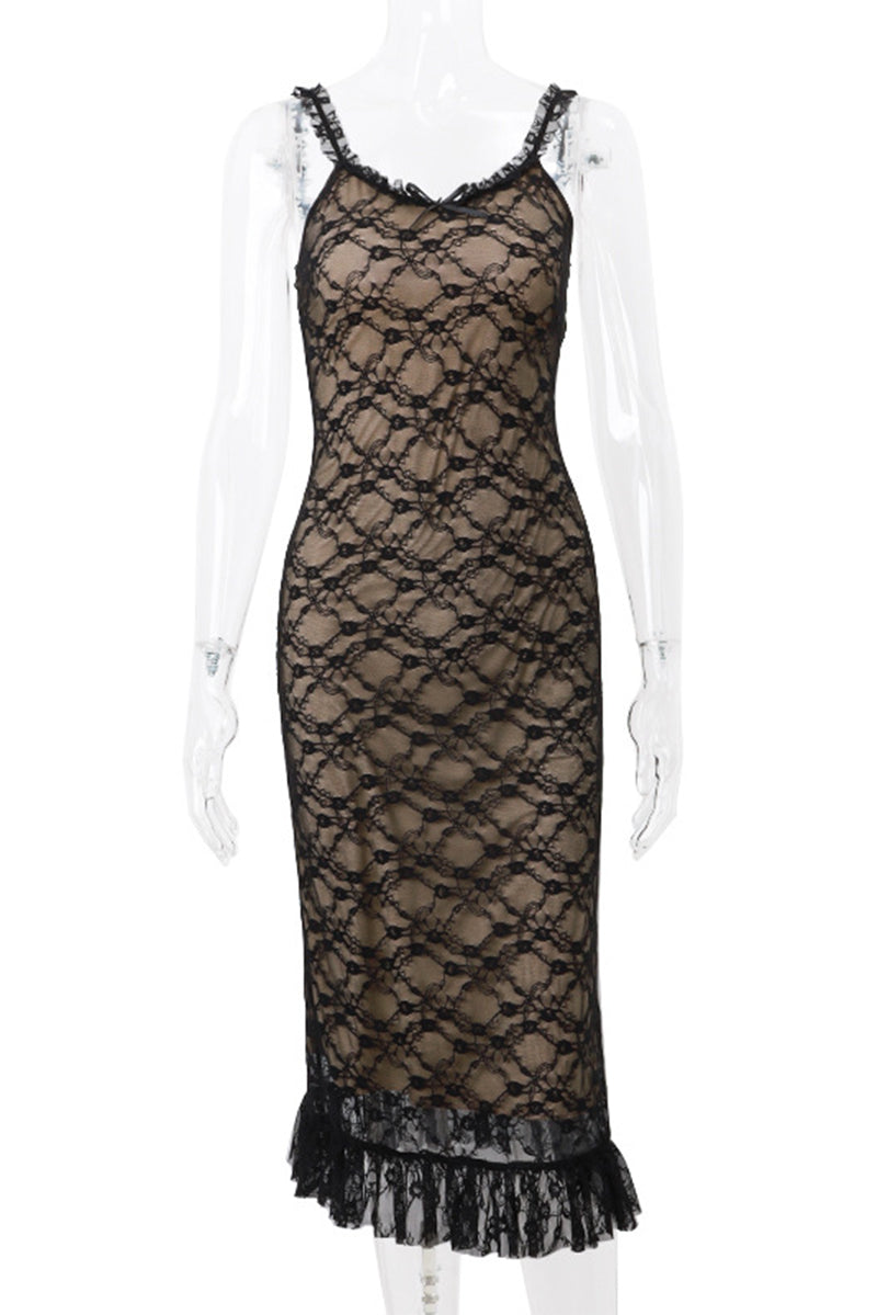 Sexy Mesh V Neck One Step Skirt Dresses