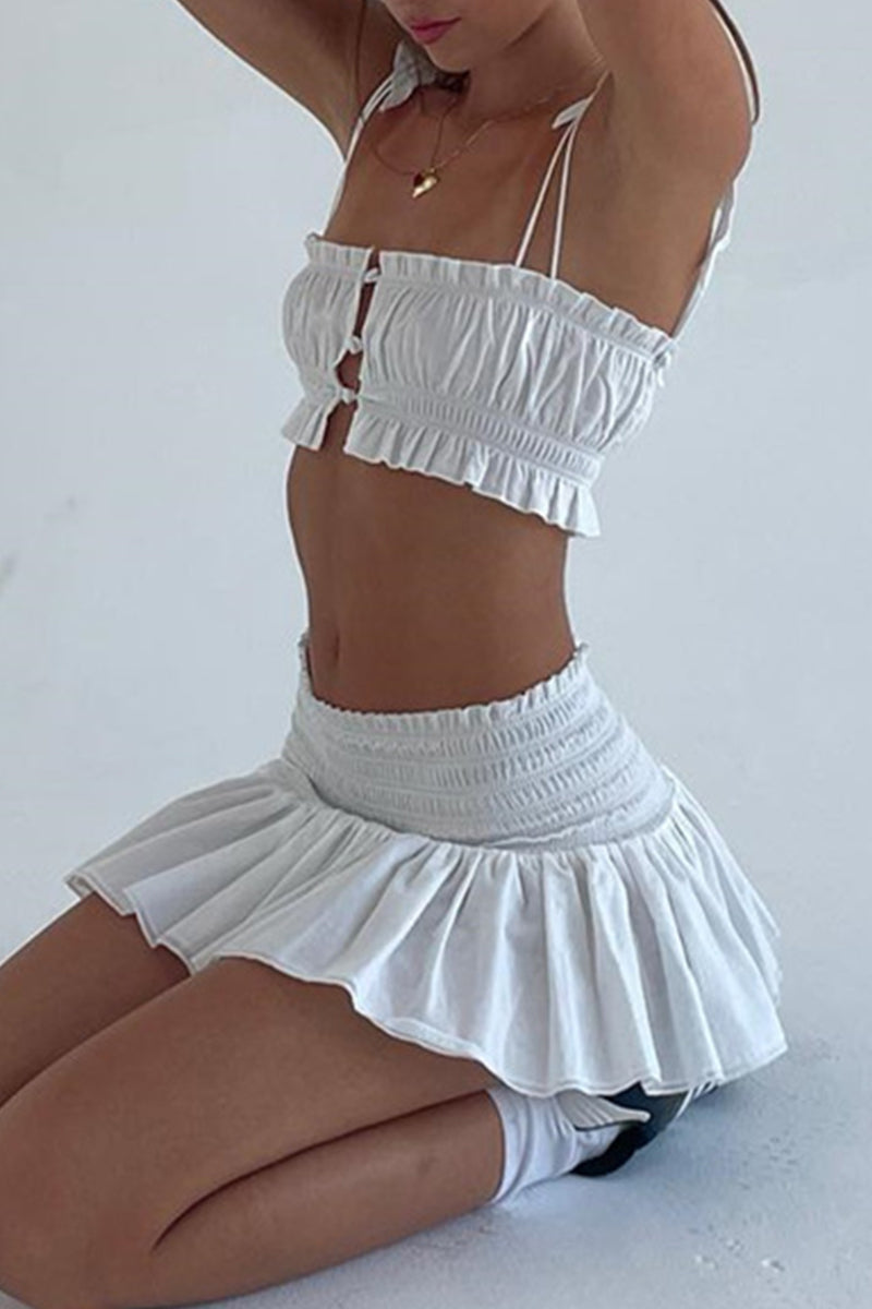 Sexy Buttons Square Neck Short Sleeve Two Pieces