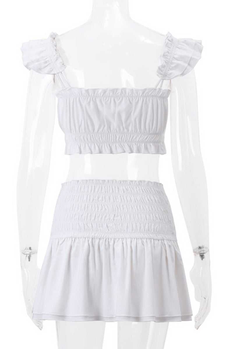 Sexy Buttons Square Neck Short Sleeve Two Pieces