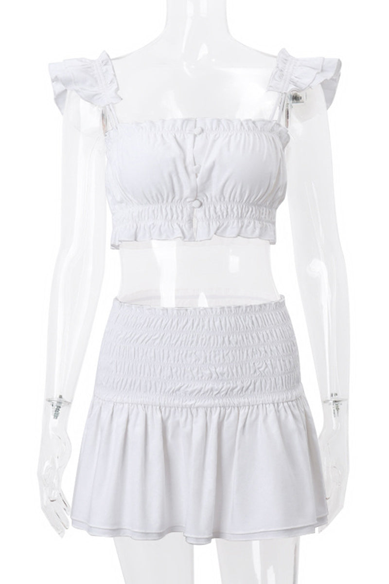 Sexy Buttons Square Neck Short Sleeve Two Pieces