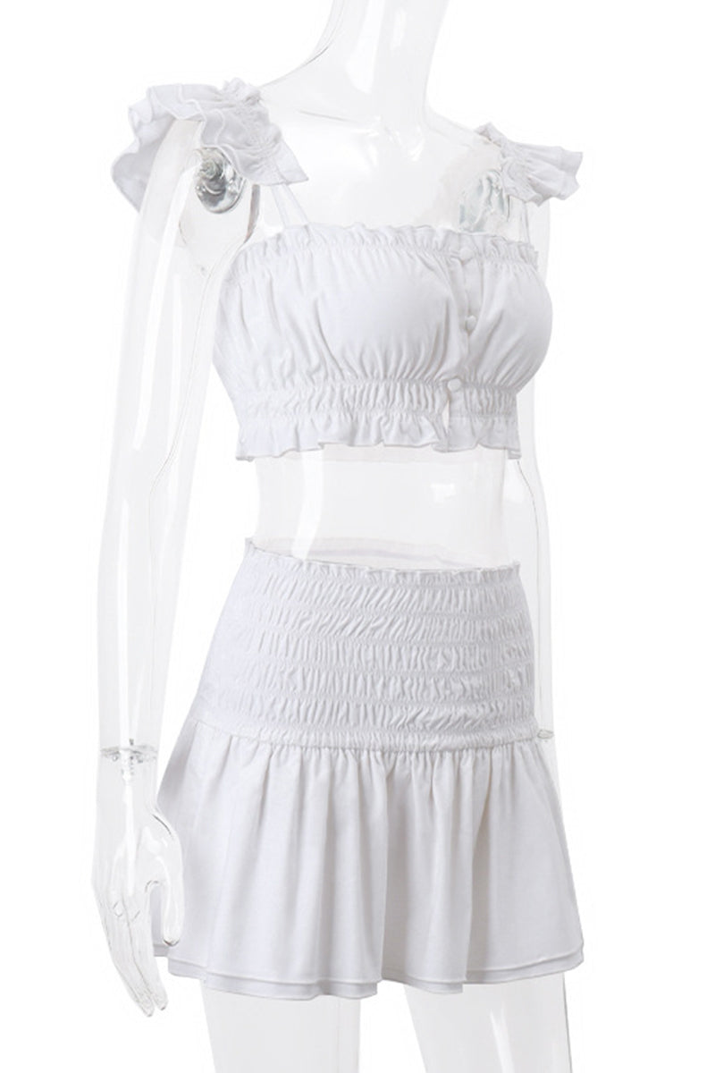Sexy Buttons Square Neck Short Sleeve Two Pieces